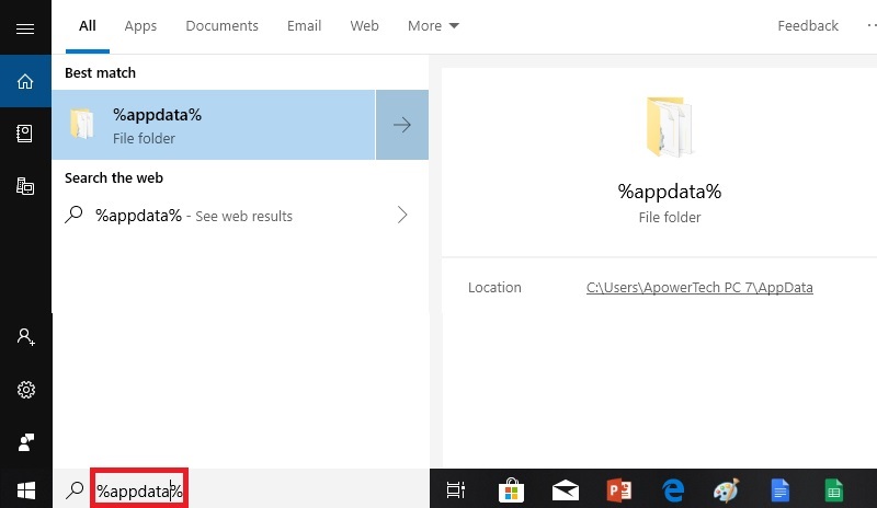 launch the appdata folder