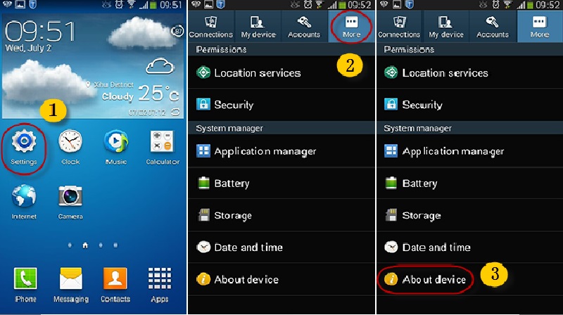 navigate to about device