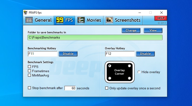 record desktop with fraps 99 fps tab