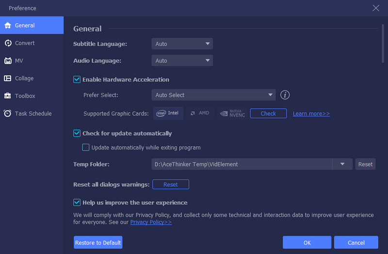 general settings
