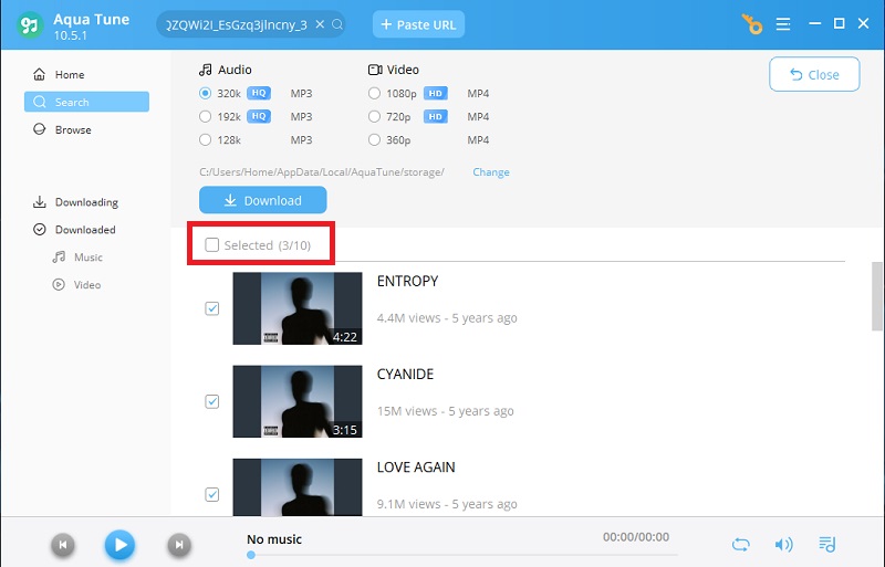 select videos to download from playlist
