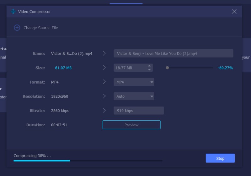 compress gopro video vm process