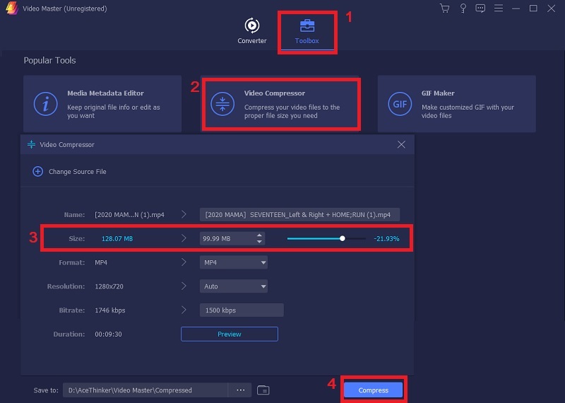 compress video for Messenger vm step3