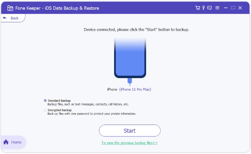 Standard Backup and Encrypted Backup