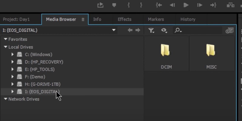 premiere pro no audio import media browser