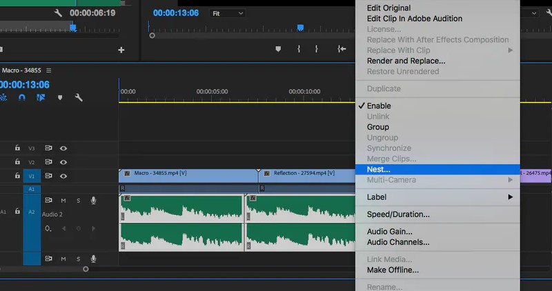 premiere pro no audio import nesting