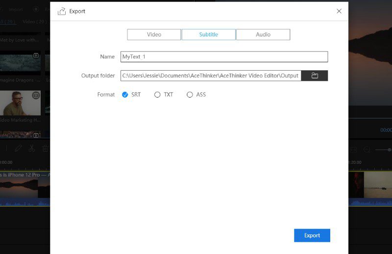 Export as Subtitle