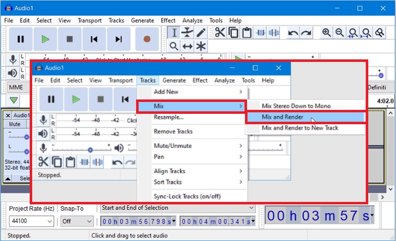 merging mp3 files using audacity