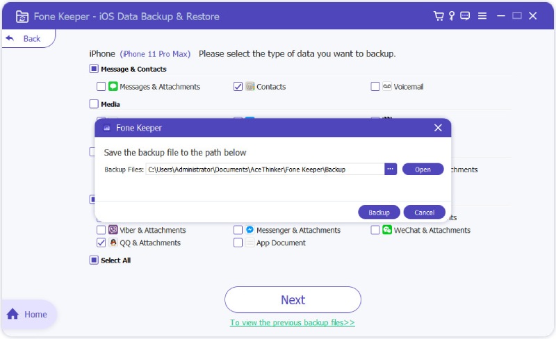 choose between standard backup and encrypted backup
