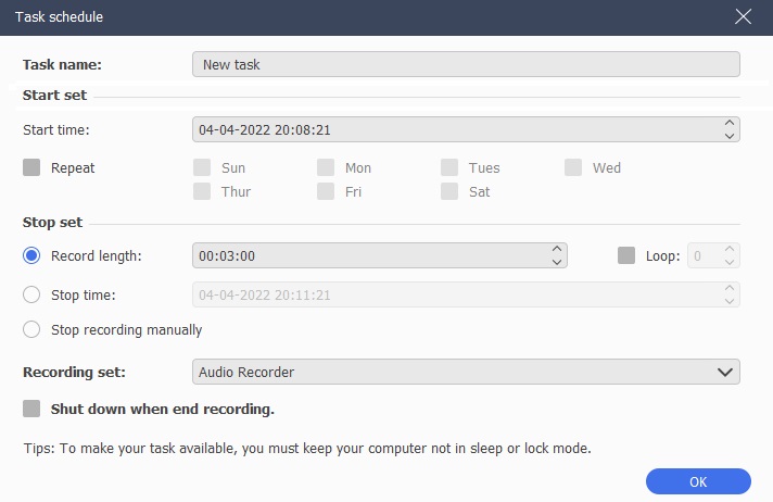 schedule an audio recording