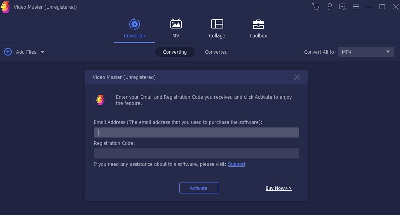 enter the emailed keycode for AceThinker video master