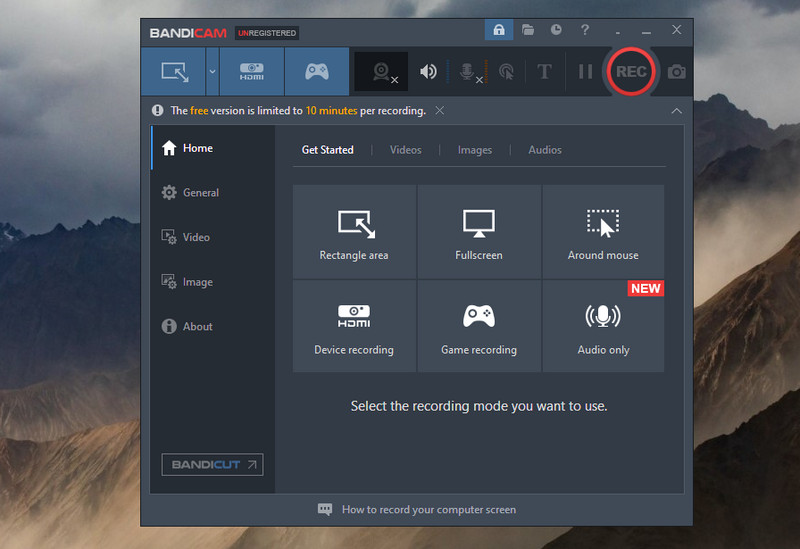bandicam screen recorder interface