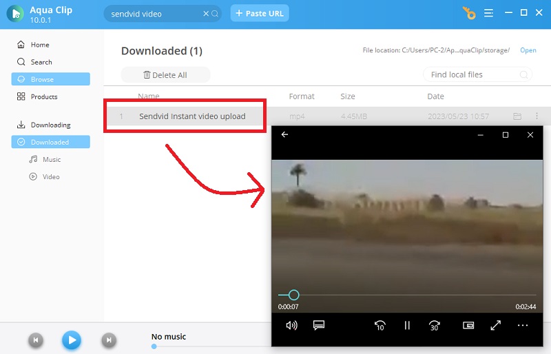 go to downloads tab and play the video