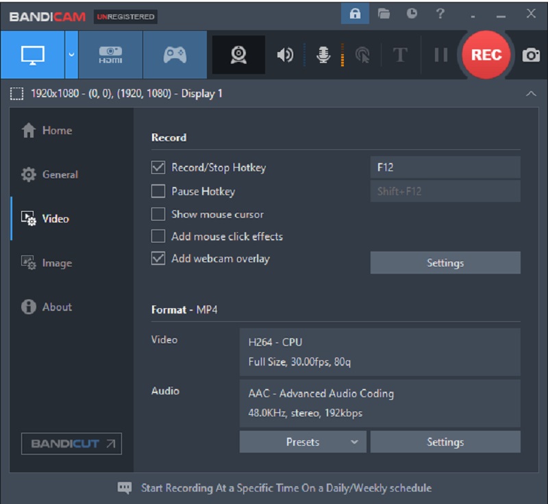 bandicam screen recorder interface