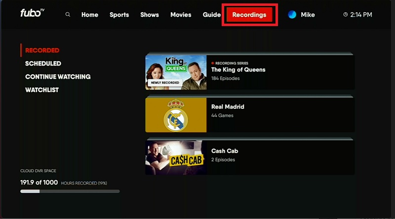 record on fubotv with cloud dvr