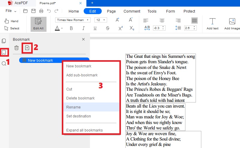 hit bookmark icon, click + icon, right-click bookmark, customize the bookmark