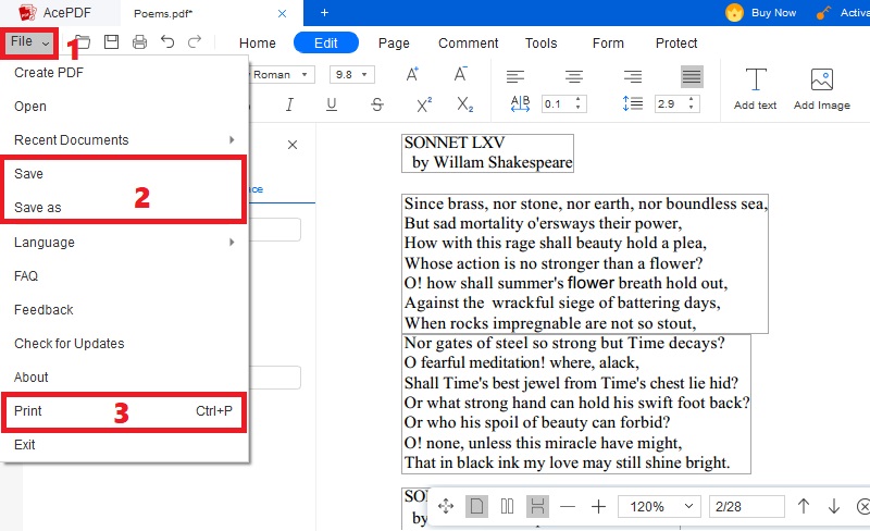 hit file, select save option, click print