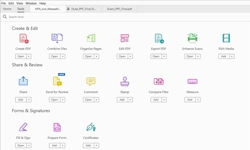 adobe acrobat main interface