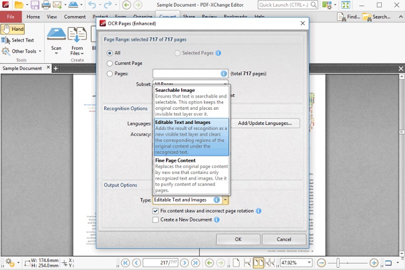 pdf-xchange enhanced ocr plugins interface