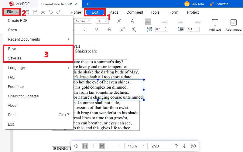 hit edit and file button, pick save option