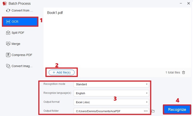 hit ocr, add files, setup the settings and click recognize