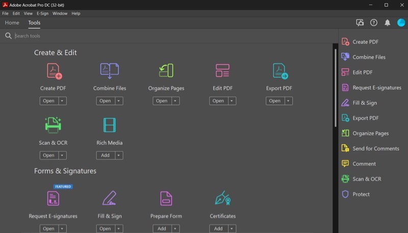 adobe acrobat pro dc interface