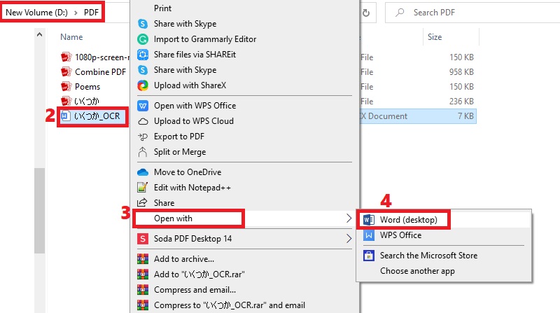 open folder, locate file and right-click, hit open with and choose related app