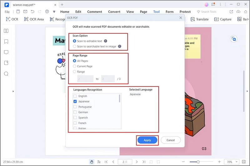 pdfelement ocr settings