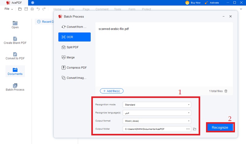 upload the arabic file to convert