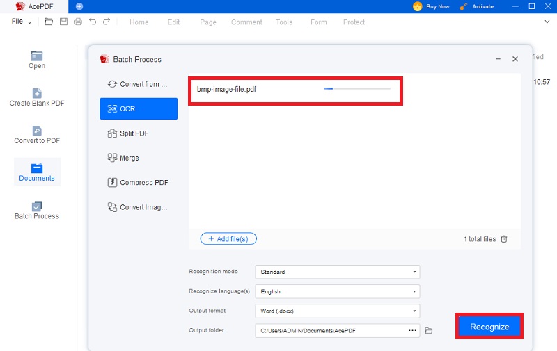 start the bmp to excel conversion