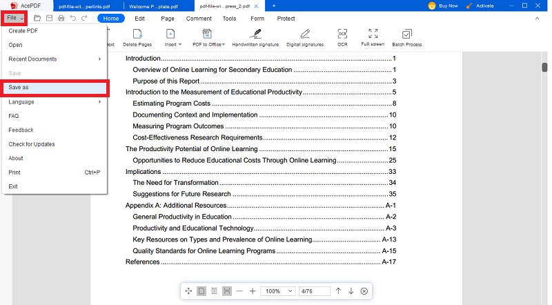 saving the resized pdf