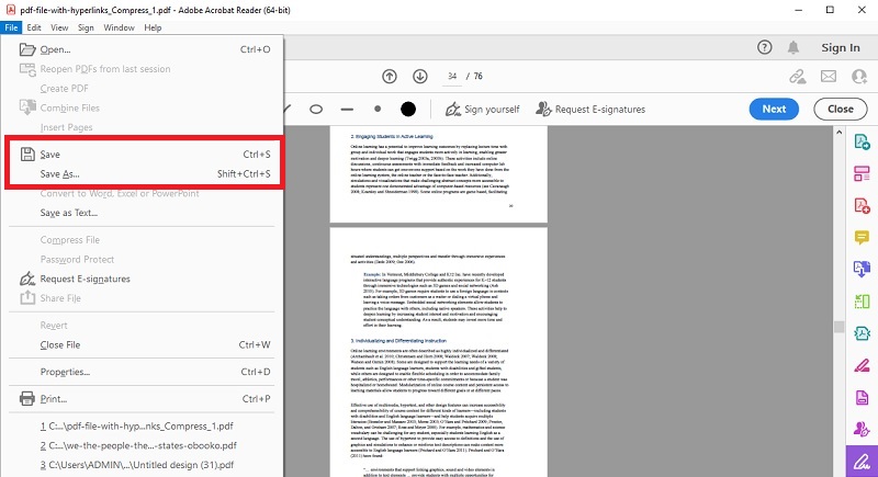 save your resized pdf file
