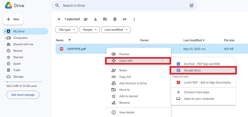 converting pdf to google docs format using google drive