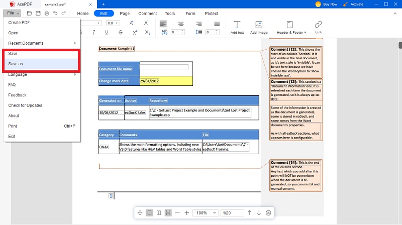 save the modified pdf file