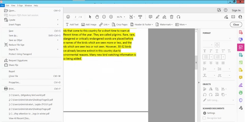 saving the changes from adobe pdf reader