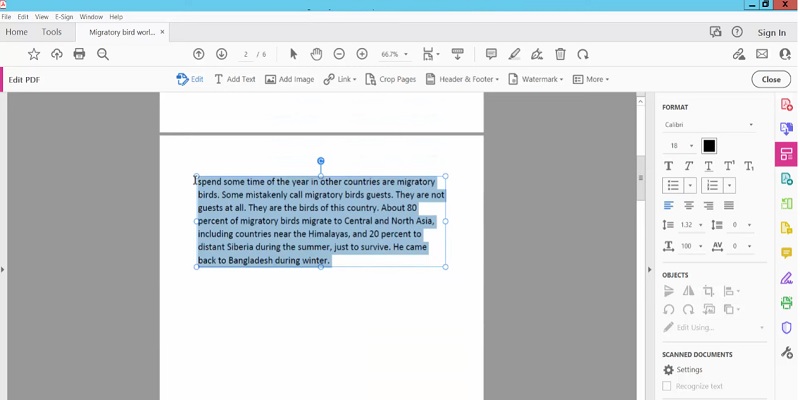 selecting the text to delete