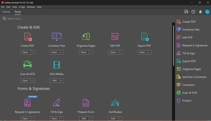 adobe acrobat pro dc interface