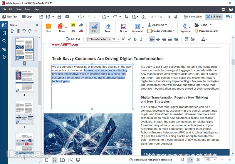 finereader pdf interface