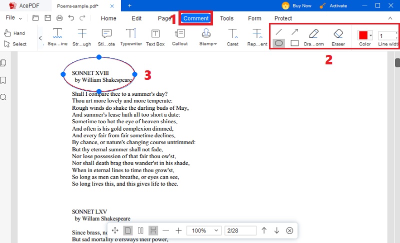 hit comment, select shapes and insert on pdf