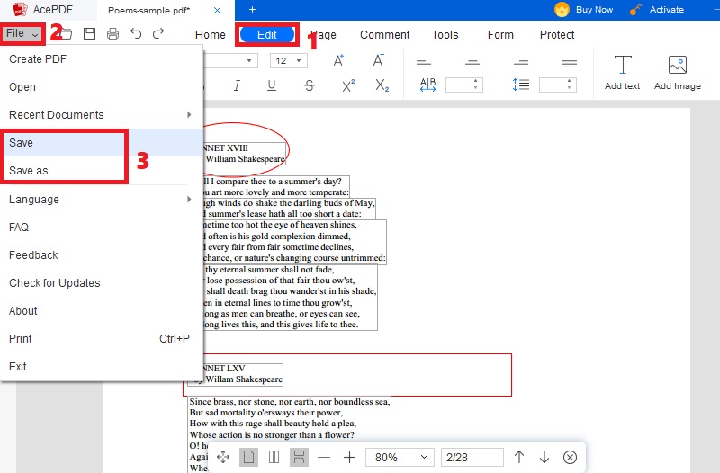 hit edit and file button, select saving options