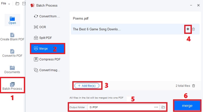 hit batch process, click merge and import files, select folder and click merge