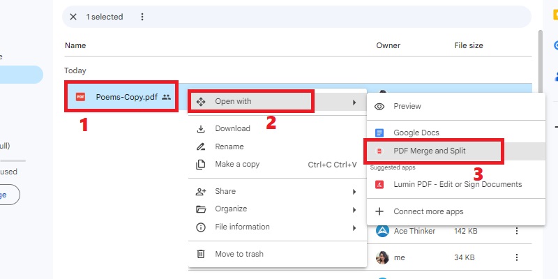 right-click pdf and hit open with, hit pdf merge and split