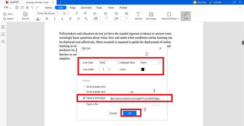 start to embed the video in pdf