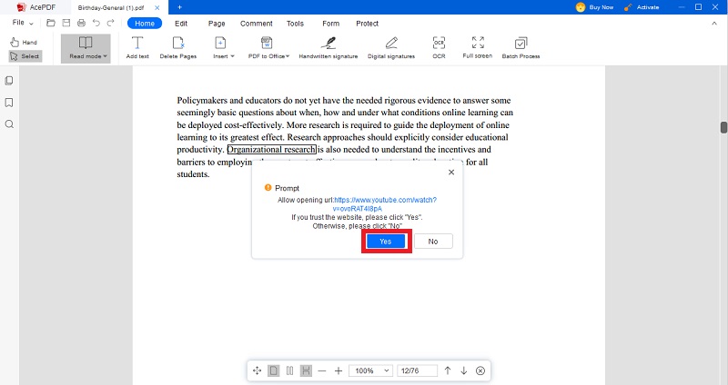 save and test the embedded video in pdf