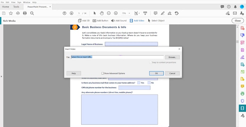 embed video file in pdf
