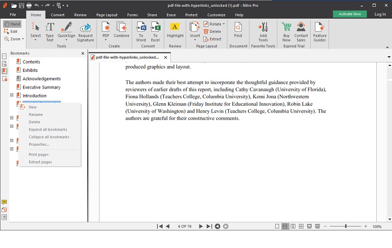 remove bookmark from pdf with nitropdf