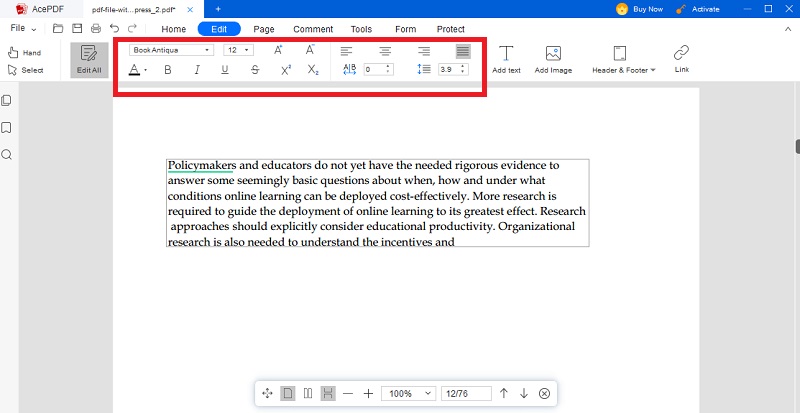 access the text formatting options