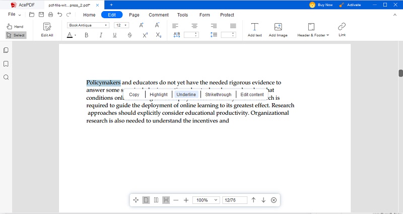 choose the underline option
