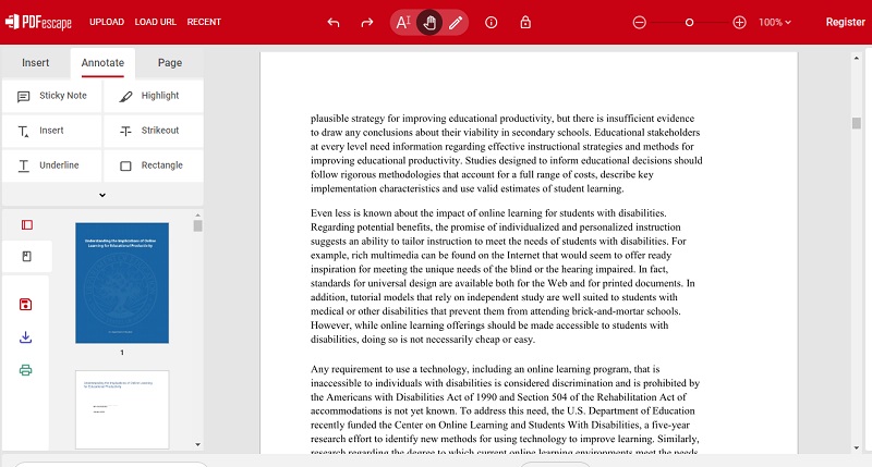 pdfescape interface