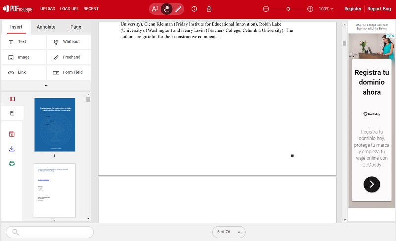 pdfescape interface